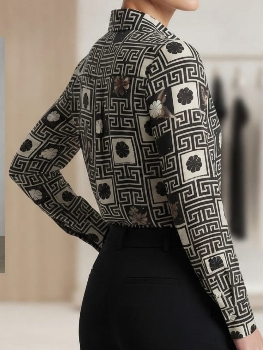 ModaFesta -printed formal satin shirt black